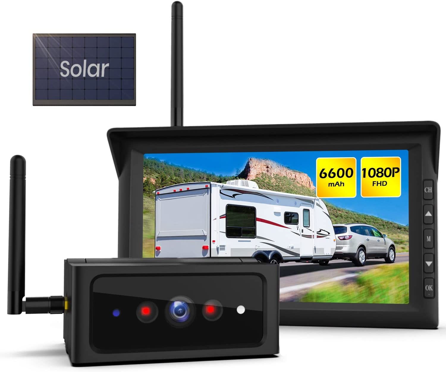 GreenYi-Caméra de recul solaire à aimant 62, moniteur IPS 9 pouces, kit DVR  sans fil 1 min, bricolage pour camionnettes, remorque, camion, voiture,  AW9908